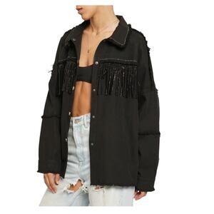 The style between us NWT  Crystal Rhinestone Fringe Denim Jacket Large